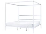 Canopy Bed Frame Black Metal 180 X 200 Cm Double Size Plywood Slats Industrial Minimalist Beliani