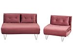 Living Room Set Pink Velvet Single And 2 Seater Sofa Bed With Cushions Metal Hairpin Legs Glamour Beliani