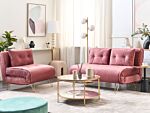 Living Room Set Pink Velvet Single And 2 Seater Sofa Bed With Cushions Metal Hairpin Legs Glamour Beliani