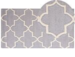 Rug Grey Wool 80 X 150 Cm Trellis Quatrefoil Pattern Hand Tufted Oriental Moroccan Clover Beliani