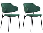 Set Of 2 Dining Chairs Green Fabric Upholstery Black Metal Legs Armless Curved Backrest Modern Contemporary Design Beliani