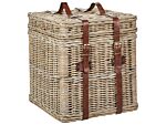 Basket Natural Rattan With Leather Belts And Lid Handmade Mahogany Frame Boho Style Living Room Bedroom Beliani