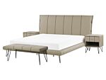 Bedroom Set Beige Eu King Size 5ft3 Bed 2 Bedside Tables Bed Bench Modern Headboard Beliani