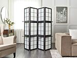 Room Divider Black Pine Wood Synthetic Material 4 Panels Folding Decorative Screen Partition Living Room Bedroom Traditional Design Beliani