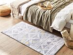 Rug Grey With Yellow Polyester 80 X 150 Cm Low Pile Geometric Pattern Beliani