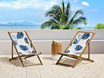 Set Of 2 Sun Lounger Replacement Fabrics Tropical Palm Leaves Pattern Polyester Sling Hammock Beliani
