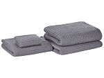 Set Of 4 Towels Grey Cotton Zero Twist Guest Hand Bath Towels And Bath Mat Beliani