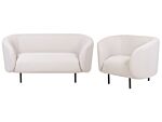 Living Room Set Beige Polyester Fabric Soft Black Legs 2 Seater Sofa Armchair Retro Glam Art Decor Style Beliani