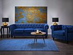 Chesterfield Living Room Set Blue Velvet Fabric Upholstery Dark Wood Legs 3 Seater Sofa + Armchair Contemporary Beliani