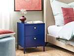 Bedside Table Blue Steel Nightstand Industrial Design 2 Drawers Bedroom Storage Furniture Beliani