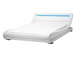 Platform Waterbed White Faux Leather 4ft6 Eu Double Size With Mattress Accessories Led Illuminated Headboard Beliani