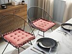 Seat Pad Pink Velvet Square 40 X 40 Cm With Ruffles Tufted Chair Cushion Glam Retro Beliani