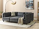 Modular Sofa With Ottoman Dark Grey Fabric Upholstered U-shaped 5 Seater With Ottoman Cushioned Backrest Modern Living Room Couch Beliani