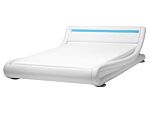 Platform Waterbed White Faux Leather Upholstered With Mattress Accessories Led Illuminated Headboard 5ft3 Eu King Size Sleigh Design Beliani