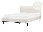 Slatted Bed Frame White Polyester Boucle Fabric Upholstered 4ft6 Eu Double Size Modern Design Beliani