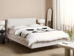 Slatted Bed Frame White Polyester Boucle Fabric Upholstered 4ft6 Eu Double Size Modern Design Beliani