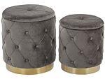 Set Of Storage Pouffes Grey Polyester Velvet Button Tufted Upholstery Golden Base Retro Design Beliani