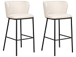 Set Of 2 Bar Chairs Cream White Polyester Upholstery Black Metal Legs Armless Stools Curved Backrest Modern Dining Room Kitchen Beliani