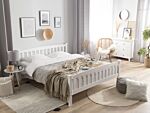 Double Bed Frame White Pine Wood 140 X 200 Cm Slatted Beliani