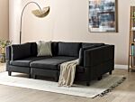 Modular Sofa With Ottoman Black Fabric Upholstered U-shaped 5 Seater With Ottoman Cushioned Backrest Modern Living Room Couch Beliani