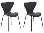 Set Of 2 Dining Chairs Black Polyester Velvet Black Metal Legs Armless Modern Design Beliani