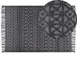 Rug Light Black Wool Polyester 160 X 230 Cm Geometric Pattern Tassels Boho Modern Beliani