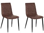 Set Of 2 Dining Chairs Brown Faux Leather Upholstered Quilted Backrest Black Legs Armless Vintage Design Beliani