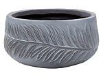 Outdoor Plant Pot Clay Fibre Grey 25 X 25 X 14 Cm Planter Round Uc Resistant Leaf Motif Traditional Beliani