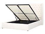 Bed Frame With Storage Off-white Velvet Upholstered 4ft6 Eu Double Size Ottoman Bed Beliani