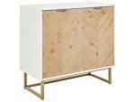 Sideboard White And Light Wood Mdf Wood Veneer 2 Door With Shelves Scandinavian Bedroom Storage Solution Beliani