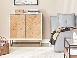 Sideboard White And Light Wood Mdf Wood Veneer 2 Door With Shelves Scandinavian Bedroom Storage Solution Beliani