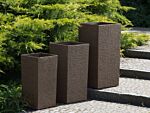 Tall Plant Pot Brown Stone 35 X 35 X 70 Cm Indoor Outdoor Planter Beliani