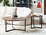 Coffee Table Dark Wood With Black Mdf Top Metal Legs 80 Cm Industrial Round Living Room Beliani