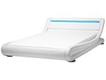 Platform Waterbed White Faux Leather Upholstered With Mattress Accessories Led Illuminated Headboard 6ft Eu Super King Size Sleigh Design Beliani