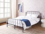 Bed Frame Black Metal 140 X 200 Cm King Size Poplar Wood Slats Industrial Minimalist Bedroom Beliani