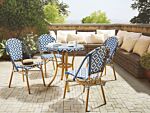 4 Seater Garden Dining Set Blue And White Pe Rattan Top Ø 70 Table And 4 Stackable Aluminium Frame Beliani