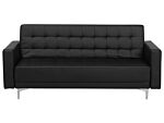 Sofa Bed Black Faux Leather Tufted Modern Living Room Modular 3 Seater Silver Legs Track Arm Beliani