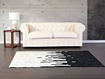 Area Rug Black And White Cowhide Leather 160 X 230 Cm Rectangular Geometric Abstract Pattern Handcrafted Beliani