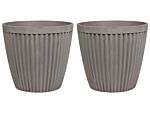 Set Of 2 Plant Pots Planter Solid Taupe Stone Mixture Round ⌀ 44 Cm Outdoor Resistances All-weather Beliani