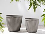 Set Of 2 Plant Pots Planter Solid Taupe Stone Mixture Round ⌀ 44 Cm Outdoor Resistances All-weather Beliani