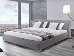 Eu Super King Size Panel Bed 6ft Grey Fabric Slatted Frame Contemporary Beliani