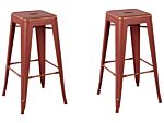 Set Of 2 Bar Stools Red With Gold Steel 76 Cm Stackable Counter Height Industrial Beliani