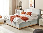 Eu King Size Divan Bed With Storage 5ft3 Light Grey Upholstery With Bonell Spring Mattress Beliani