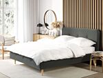 Slatted Bed Frame Dark Grey Polyester Fabric Upholstered Wooden Legs 5ft3 Eu King Size Modern Design Beliani