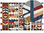 Kilim Area Rug Multicolour Wool And Cotton 160 X 230 Cm Handmade Woven Boho Geometric Pattern With Tassels Beliani