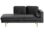 Chaise Lounge Black Velvet Upholstered Right Hand Orientation Metal Legs Bolster Pillow Modern Design Beliani