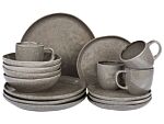 Set Of 16 Pieces Grey Stoneware Kaolin Handmade Reactive Glaze Finish Service For 4 People Hammer Effect Kitchen Dining Room Beliani