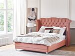 Bed Frame Pink Velvet Eu King Size 5ft3 Slatted Base Button Tufted Headboard Nailhead Trim Beliani