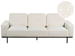 Sofa White Boucle Black Metal Legs 215 X 87 X 72 Cm 3 Seater Classic Couch Settee Living Room Modern Beliani