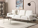 Sofa White Boucle Black Metal Legs 215 X 87 X 72 Cm 3 Seater Classic Couch Settee Living Room Modern Beliani
